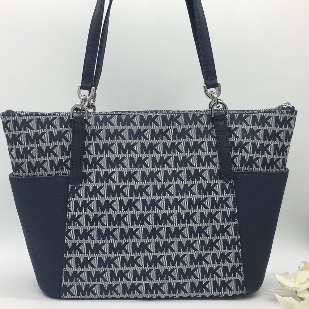 MICHAEL KORS BEDFORD LG EW TZ TOTE NAVY MULTI - Picture 3 of 8